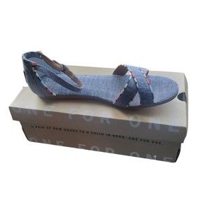 Womens Toms Correa Sandal Chambray Denim And Stripes Size 9.5